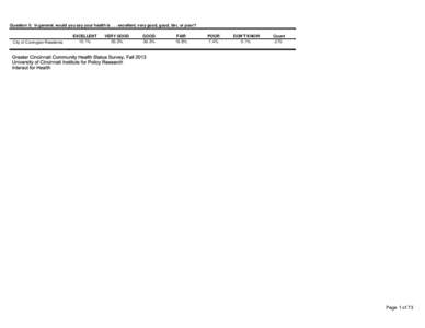 Question 5: In general, would you say your health isexcellent, very good, good, fair, or poor?  City of Covington Residents .  EXCELLENT