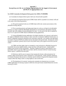 Appendix 3 Excerpt from Act 156: An Act Making Appropriations for the Support of Government (H.789, FY 11 Appropriations Act) Sec. E.803 Community development block grants (Sec. B.803, #[removed]a) Community developm