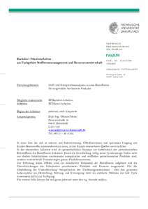 Fachbereich Bauingenieurwesen und Geodäsie Bachelor-/Masterarbeiten am Fachgebiet Stoffstrommanagement und Ressourcenwirtschaft