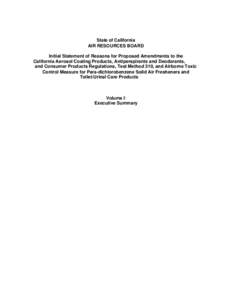 Rulemaking: [removed]Executive Summary California Consumer Products Regulations and Method 310 and Adoption of a Proposed Airborne Toxic Control Measure for Para-Dichlorobenzene