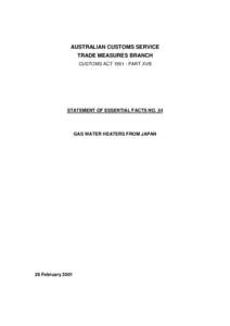 AUSTRALIAN CUSTOMS SERVICE TRADE MEASURES BRANCH CUSTOMS ACT[removed]PART XVB STATEMENT OF ESSENTIAL FACTS NO. 34