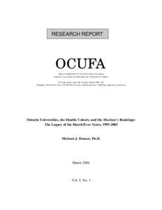 RESEARCH REPORT  OCUFA Ontario Confederation of University Faculty Associations Union des Associations des Professeurs des Universités de l’Ontario 83 Yonge Street, Suite 300, Toronto, Ontario M5C 1S8