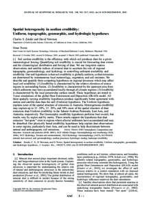 JOURNAL OF GEOPHYSICAL RESEARCH, VOL. 108, NO. D17, 4543, doi:[removed]2002JD003039, 2003  Spatial heterogeneity in aeolian erodibility: Uniform, topographic, geomorphic, and hydrologic hypotheses Charles S. Zender and Da