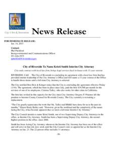 News Release FOR IMMEDIATE RELEASE: Jan. 14, 2015 Contact: Phil Pitchford Intergovernmental and Communications Officer