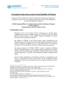 1  Regional Office for Central America and the Caribbean (ROPAN)  Corruption in the prison context of the Republic of Panama