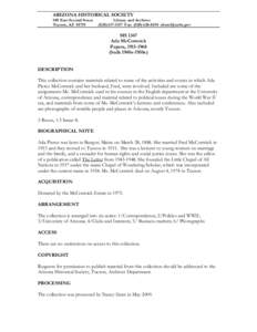 ARIZONA HISTORICAL SOCIETY 949 East Second Street Tucson, AZ[removed]Library and Archives[removed]Fax: ([removed]removed]