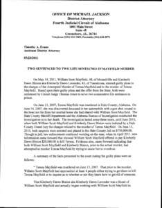 OFFICE OF MICHAEL JACKSON District Attorney Fourth Judicial Circuit of Alabama 1001 Main Street Suite 48 Greensboro, AL