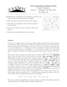 USA Mathematical Talent Search Round 1 Solutions Year 26 — Academic Year 2014–2015 www.usamts.org[removed]Divide the grid shown to the right into more than one