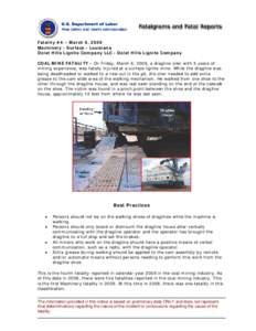 Fatality #4 – March 6, 2009 Machinery - Surface - Louisiana Dolet Hills Lignite Company LLC - Dolet Hills Lignite Company COAL MINE FATALITY - On Friday, March 6, 2009, a dragline oiler with 5 years of mining experienc