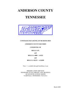 ANDERSON COUNTY TENNESSEE CONSOLIDATED LISTING OF MICROFILMED ANDERSON COUNTY RECORDS CONSISTING OF