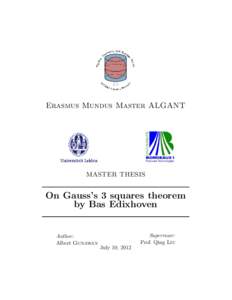 Erasmus Mundus Master ALGANT  MASTER THESIS On Gauss’s 3 squares theorem by Bas Edixhoven