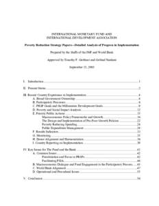 INTERNATIONAL MONETARY FUND AND INTERNATIONAL DEVELOPMENT ASSOCIATION Poverty Reduction Strategy Papers—Detailed Analysis of Progress in Implementation Prepared by the Staffs of the IMF and World Bank Approved by Timot