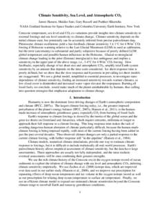 Climate Sensitivity, Sea Level, and Atmospheric CO2 James Hansen, Makiko Sato, Gary Russell and Pushker Kharecha NASA Goddard Institute for Space Studies and Columbia University Earth Institute, New York Cenozoic tempera