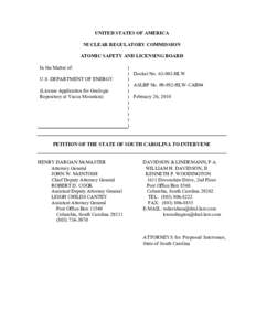 UNITED STATES OF AMERICA NUCLEAR REGULATORY COMMISSION ATOMIC SAFETY AND LICENSING BOARD In the Matter of: U.S. DEPARTMENT OF ENERGY (License Application for Geologic