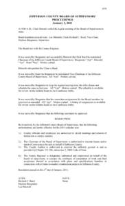 1273  JEFFERSON COUNTY BOARD OF SUPERVISORS’ PROCEEDINGS January 3, 2011 At 9:00 A.M., Chair Dimmitt called the regular meeting of the Board of Supervisors to