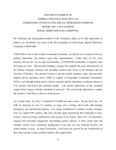 POSTURE STATEMENT OF ADMIRAL WILLIAM H. McRAVEN, USN COMMANDER, UNITED STATES SPECIAL OPERATIONS COMMAND BEFORE THE 113th CONGRESS HOUSE ARMED SERVICES COMMITTEE