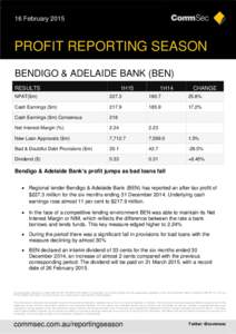 16 February[removed]PROFIT REPORTING SEASON BENDIGO & ADELAIDE BANK (BEN) RESULTS