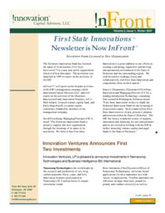 Capital Advisors, LLC Volume 2, Issue 1, Winter 2007 First State Innovations Newsletter is Now InFront