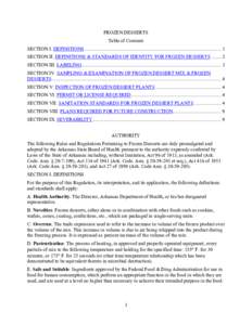 FROZEN DESSERTS Table of Contents SECTION I. DEFINITIONS .............................................................................................................. 1 SECTION II. DEFINITIONS & STANDARDS OF IDENTITY FO