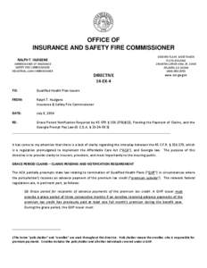 OFFICE OF INSURANCE AND SAFETY FIRE COMMISSIONER SEVENTH FLOOR, WEST TOWER FLOYD BUILDING 2 MARTIN LUTHER KING, JR. DRIVE ATLANTA, GA 30334