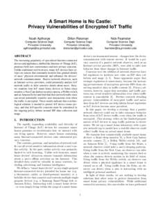 A Smart Home is No Castle: Privacy Vulnerabilities of Encrypted IoT Traffic Noah Apthorpe Dillon Reisman