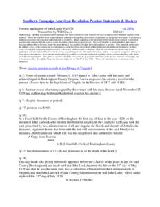 Southern Campaign American Revolution Pension Statements & Rosters Pension application of John Locke VAS958 Transcribed by Will Graves vsl 28VA[removed]