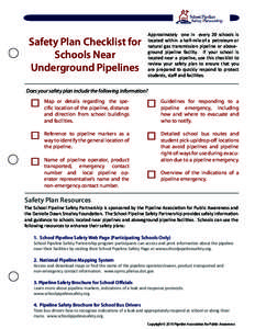 Safety Plan Checklist for Schools Near Underground Pipelines Approximately	 
    