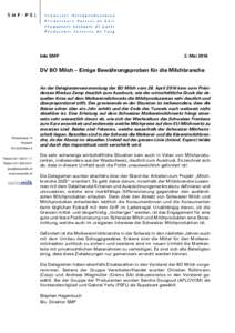 Info SMP  2. Mai 2016 DV BO Milch – Einige Bewährungsproben für die Milchbranche