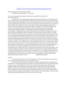 Southern Campaign American Revolution Pension Statements & Rosters Pension Application of Thomas Burton W5236 Transcribed and annotated by C. Leon Harris At a court of Quarterly Session held for Albemarle County the 4th 