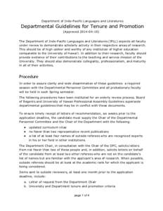 Department of Indo-Pacific Languages and Literatures  Departmental Guidelines for Tenure and Promotion (ApprovedThe Department of Indo-Pacific Languages and Literatures (IPLL) expects all faculty under revie