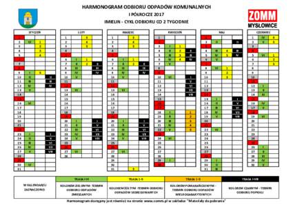 HARMONOGRAM ODBIORU ODPADÓW KOMUNALNYCH I PÓŁROCZE 2017 IMIELIN - CYKL ODBIORU CO 2 TYGODNIE STYCZEŃ 1 2