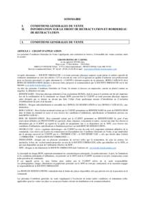 SOMMAIRE I. II. CONDITIONS GENERALES DE VENTE INFORMATION SUR LE DROIT DE RETRACTATION ET BORDEREAU