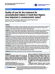 Quality of care for the treatment for uncomplicated malaria in South-East Nigeria: how important is socioeconomic status?