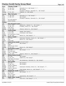 Charles Condit Family Group Sheet Name Charles Condit1, 2, 3, 4  Birth