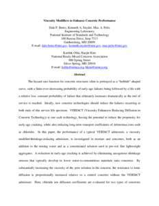 Viscosity Modifiers to Enhance Concrete Performance Dale P. Bentz, Kenneth A. Snyder, Max A. Peltz Engineering Laboratory National Institute of Standards and Technology 100 Bureau Drive, Stop 7313 Gaithersburg, MD 20899