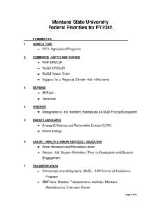 Montana State University Federal Priorities for FY2015 COMMITTEE 1.  AGRICULTURE