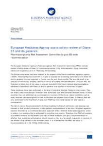 European Medicines Agency starts safety review of Diane 35 and its generics