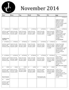 November	2014	 Sun Mon  Tue