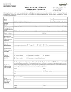 62A023[removed]Commonwealth of Kentucky DEPARTMENT OF REVENUE  APPLICATION FOR EXEMPTION