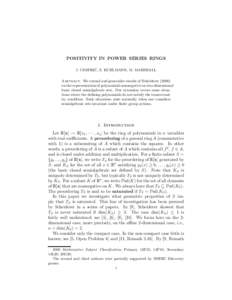 POSITIVITY IN POWER SERIES RINGS ˇ S. KUHLMANN, M. MARSHALL J. CIMPRIC, Abstract. We extend and generalize results of Scheidereron the representation of polynomials nonnegative on two-dimensional basic closed se