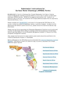 Submission Instructions for Surface Water Discharge (NPDES) Forms[removed]), Permit to Discharge Non-Process Wastewater from New or Existing Industrial Wastewater Facilities to Surface Waters is a form that is used f