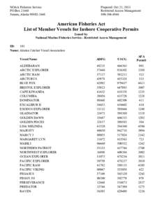 NOAA Fisheries Service PO Box[removed]Juneau, Alaska[removed]Prepared: Oct 21, 2013 Restricted Access Management