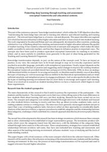 Paper presented at the TLRP Conference, Leicester, NovemberPromoting deep learning through teaching and assessment: conceptual frameworks and educational contexts. Noel Entwistle University of Edinburgh