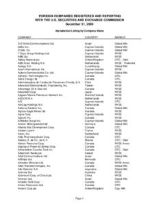 Foreign Companies Registered and Reporting With the U.S. Securities and Exchange Commission - Alphabetical Listing By Company Name