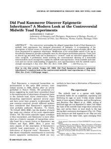 JOURNAL OF EXPERIMENTAL ZOOLOGY (MOL DEV EVOL) 312B[removed]Did Paul Kammerer Discover Epigenetic