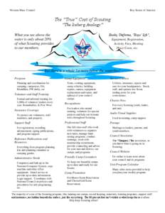 Western Mass. Council  Boy Scouts of America The “True” Cost of Scouting “The Iceberg Analogy”