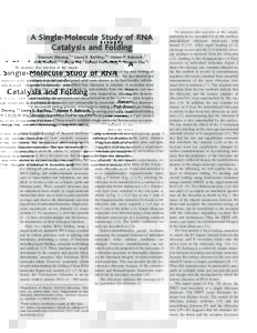 REPORTS  A Single-Molecule Study of RNA Catalysis and Folding Xiaowei Zhuang,1* Laura E. Bartley,2* Hazen P. Babcock,1 Rick Russell,2 Taekjip Ha,1 Daniel Herschlag,2† Steven Chu1†