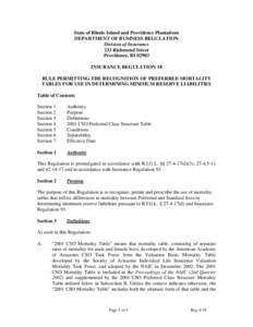 State of Rhode Island and Providence Plantations DEPARTMENT OF BUSINESS REGULATION Division of Insurance 233 Richmond Street Providence, RI[removed]INSURANCE REGULATION 18