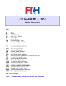 FIH CALENDAR[removed]Updated 16 January 2014)