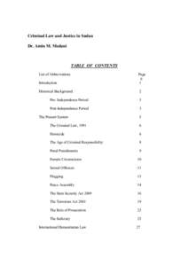 Criminal Law and Justice in Sudan Dr. Amin M. Medani TABLE OF CONTENTS List of Abbreviations Introduction